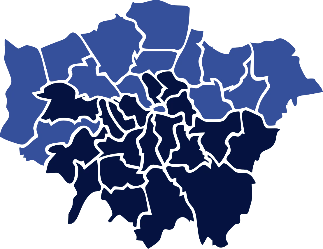 A map of areas in London
